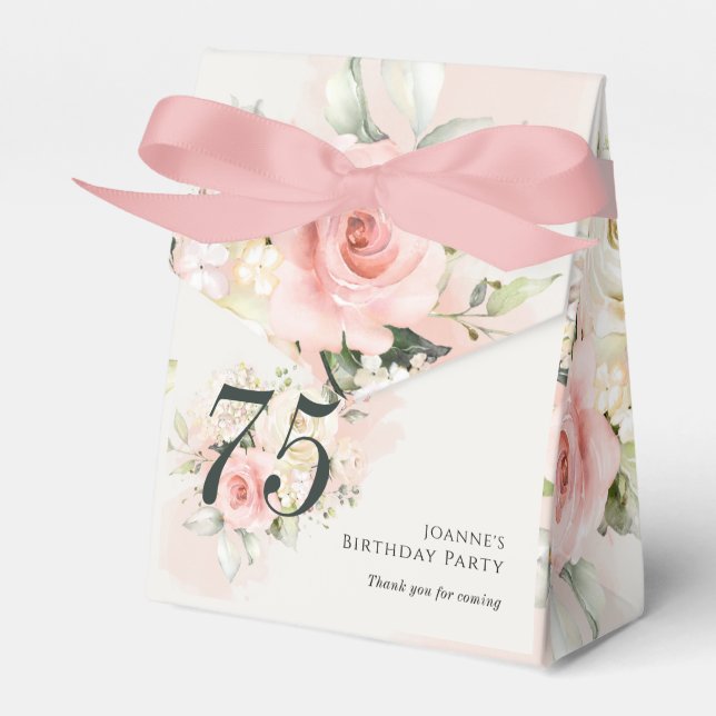 Pink Floral 75th Birthday Party Favor Box (Front Side)