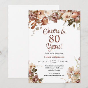 Pink Floral 80th Birthday Cheers to 80 Years Invitation
