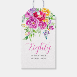  Pink Floral 80th Birthday  Gift Tags