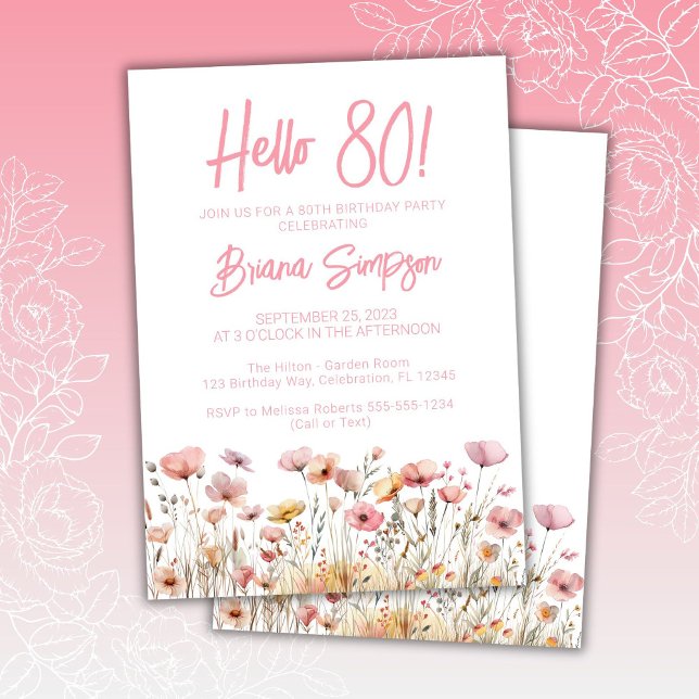 Pink Floral 80th Birthday Party Invitation (Creator Uploaded)