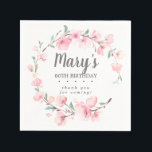 Pink Floral 80th Birthday Thank You Napkin<br><div class="desc">Beautiful pink cherry blossoms and sage green create a rustic wreath to celebrate a 80th birthday. The birthday celebrant's name is in the centre,  80th birthday and a thank you sentiment.</div>