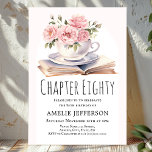 Pink Floral 80th Book Theme Birthday  Invitation<br><div class="desc">Looking for the perfect invitation for your upcoming birthday bash? Look no further than these charming book-themed invitations! With a simple and classic design featuring a book and a cup brimming with beautiful pink flowers,  these invitations will impress all your guests. They are available to personalize.</div>