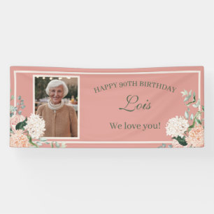 Pink Floral 90th Birthday Banner