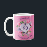 Pink Floral 90th Birthday Mug for Women<br><div class="desc">Looking for an inexpensive birthday gift for a 90 year old woman? She'll love sipping her favourite coffee or tea from this lovely personalized pink 90th birthday mug. Gorgeous floral heart mug can be personalized with her name and your own custom message... perfect gift for the 90 year old woman...</div>
