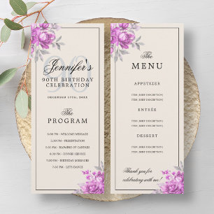 Pink Floral 90th Birthday Party Program Menu