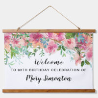 Pink Floral 90th Birthday Party Welcome Banner