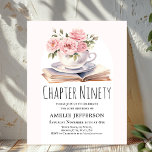Pink Floral 90th Book Theme Birthday Invitation<br><div class="desc">Looking for the perfect invitation for your upcoming birthday bash? Look no further than these charming book-themed invitations! With a simple and classic design featuring a book and a cup brimming with beautiful pink flowers,  these affordable invitations will impress all your guests. They are available to personalize.</div>