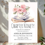 Pink Floral 90th Book Theme Birthday  Invitation<br><div class="desc">Looking for the perfect invitation for your upcoming birthday bash? Look no further than these charming book-themed invitations! With a simple and classic design featuring a book and a cup brimming with beautiful pink flowers,  these invitations will impress all your guests. They are available to personalize.</div>