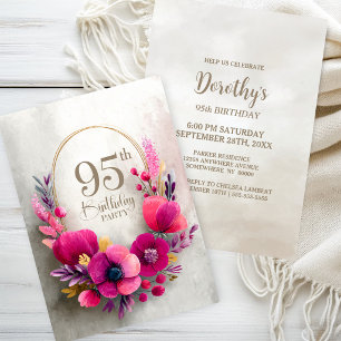 Pink Floral 95th Birthday Party Invitation