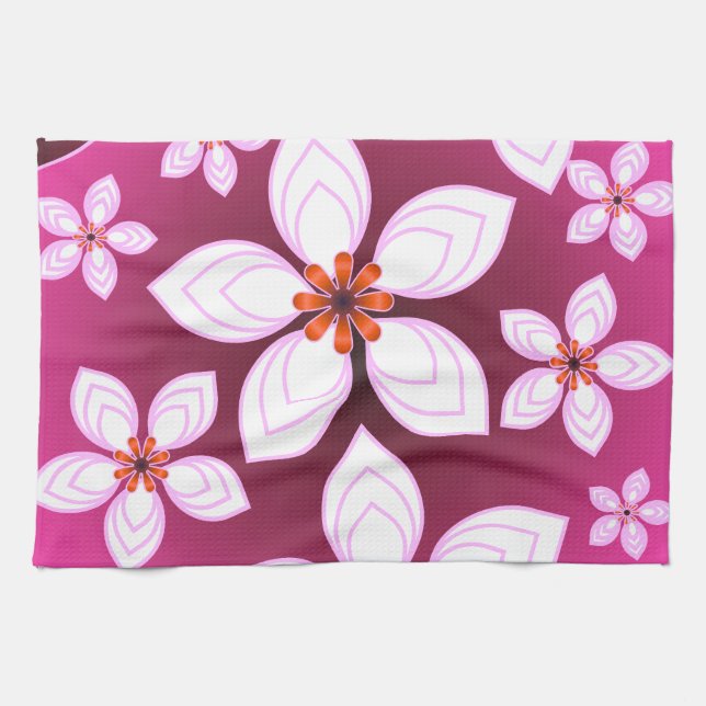 Pink Floral Abstract Pattern | Aesthetic Flower Ar Kitchen Towel (Horizontal)