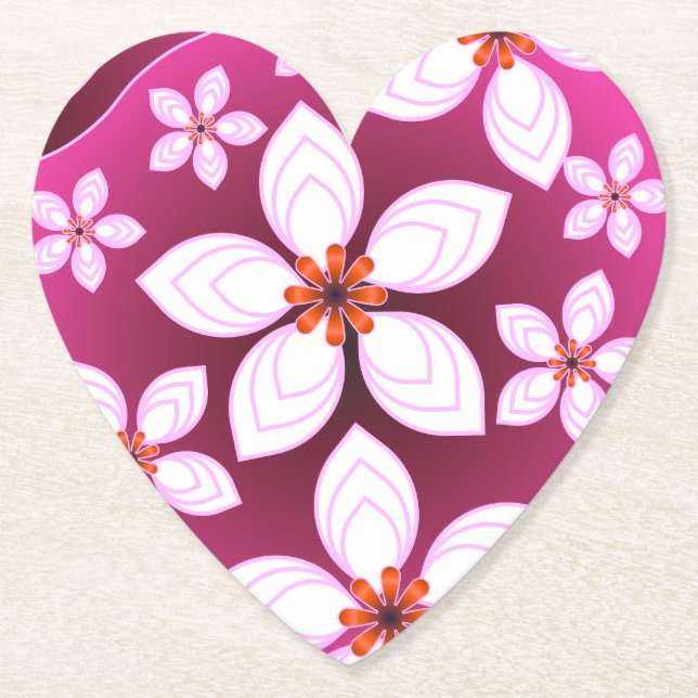 Pink Floral Abstract Pattern | Aesthetic Flower Ar Paper Coaster (Front)
