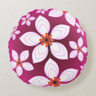 Pink Floral Abstract Pattern   Aesthetic Flower Ar Round Pillow