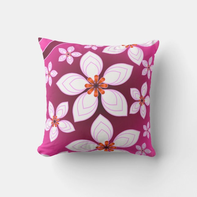 Pink Floral Abstract Pattern | Aesthetic Flower Ar Throw Pillow (Front)
