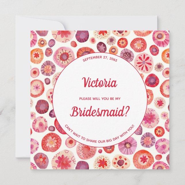 Pink Floral Abstract Pattern Be My Bridesmaid Invitation (Front)