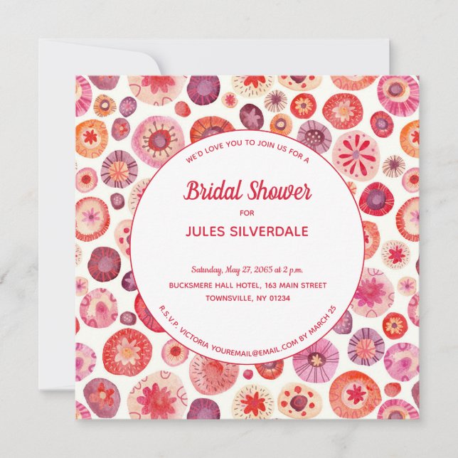 Pink Floral Abstract Pattern Bridal Shower Invitation (Front)