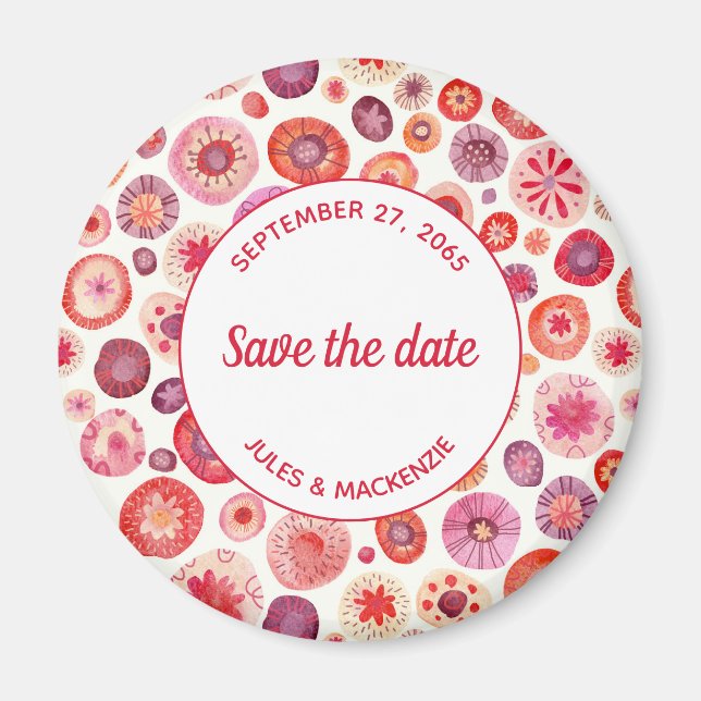 Pink Floral Abstract Pattern Save the Date Magnet (Front)