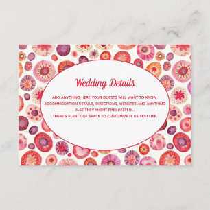 Pink Floral Abstract Pattern Wedding Details Enclosure Card