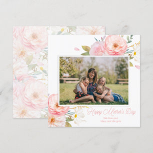 Pink Floral Add Photo Mother's Day Card