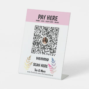 Pink Floral Add QR Code Venmo Pay Here Pedestal Sign