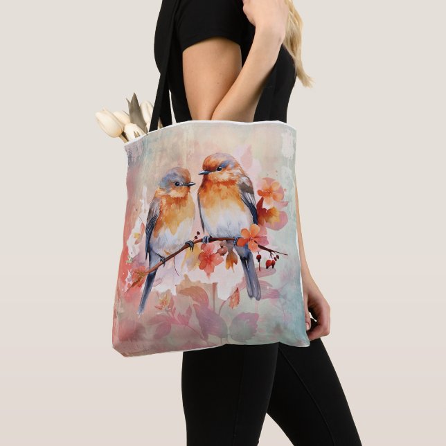 Pink Floral Allover Pattern Tote Bag (Close Up)