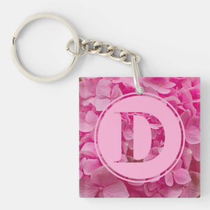 Pink Floral Alphabet Letter "D" and XO Keychain