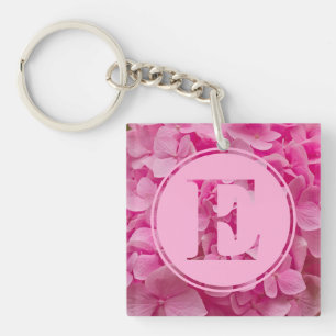 Pink Floral Alphabet Letter "E" and XO Keychain
