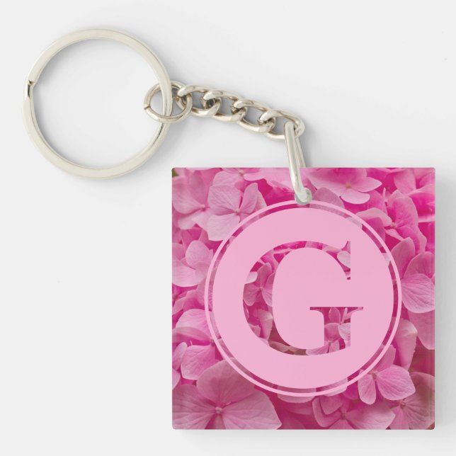 Pink Floral Alphabet Letter "G" and XO Keychain (Front)