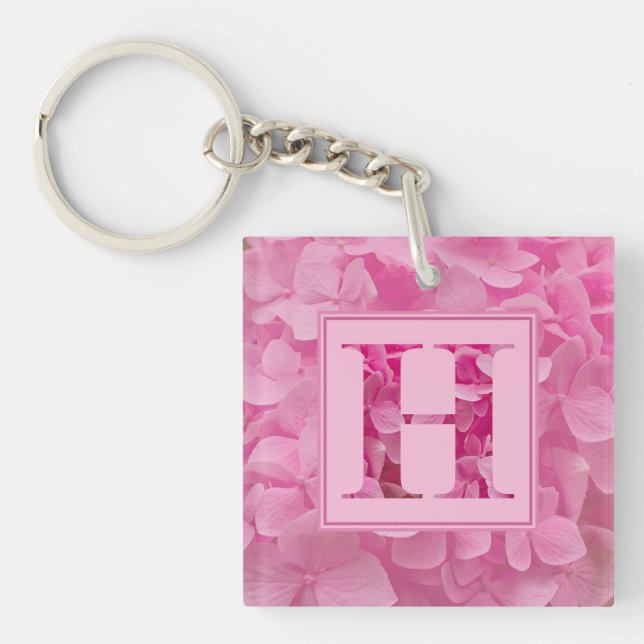 Pink Floral Alphabet Letter "H" Acrylic Keychain (Front)