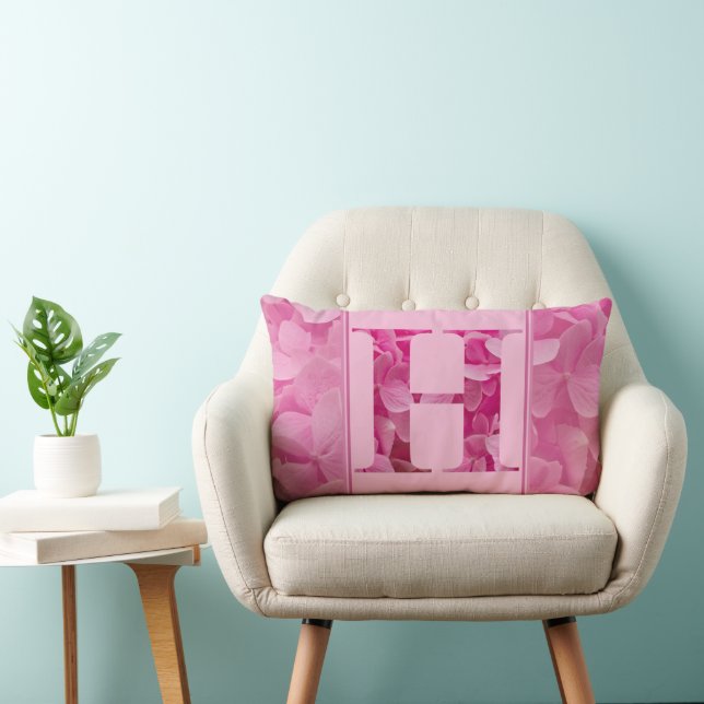 Pink Floral Alphabet Letter "H" Lumbar Pillow (Chair)