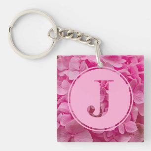 Pink Floral Alphabet Letter "J" and XO Keychain