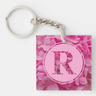 Pink Floral Alphabet Letter "R" and XO Keychain