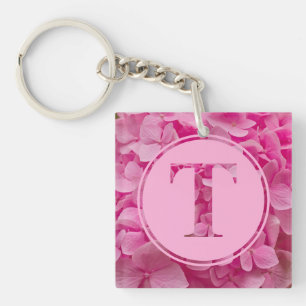 Pink Floral Alphabet Letter "T" and XO Keychain