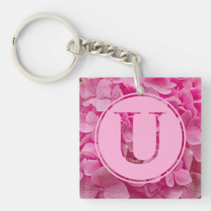 Pink Floral Alphabet Letter "U" and XO Keychain