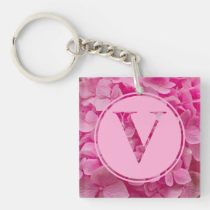 Pink Floral Alphabet Letter "V" and XO Keychain