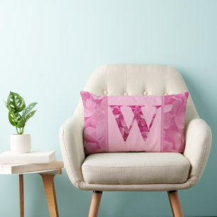 Pink Floral Alphabet Letter "W" Lumbar Pillow