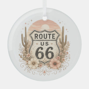 Pink Floral Americana Christmas Road Charm Glass Ornament