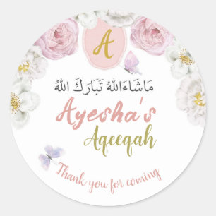 Pink Floral and butterfly Aqeeqah Favor Sticker