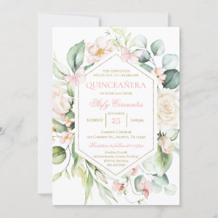 Pink Floral and Butterfly Quinceañera Invitation