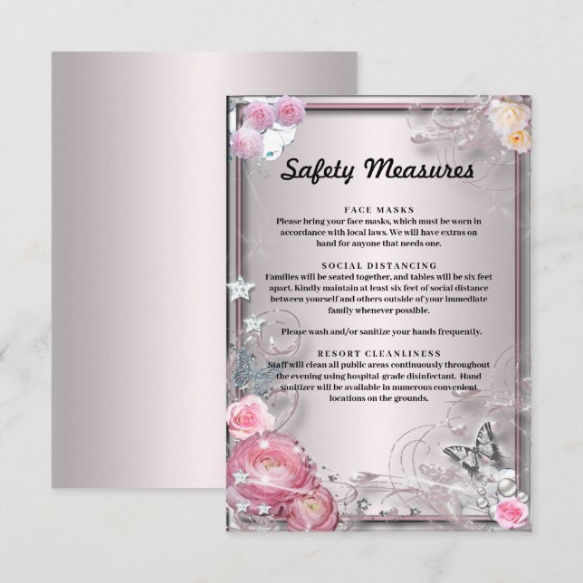 Pink Floral And Butterfly Safety Measures Enclosure Card (Front/Back)