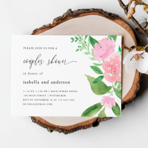 Pink Floral and Calligraphy Wedding Couples Shower Invitation