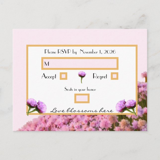 Pink floral and gold RSVP Postcard (Front)