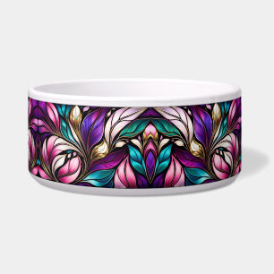 Pink Floral and leaves Stained Glass Look