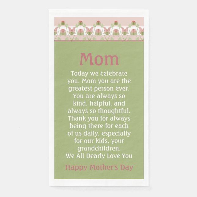 Pink Floral And Light Green Napkin (Front)