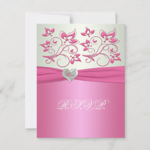 Pink Floral and Pale Green with Love Heart II RSVP Invitation