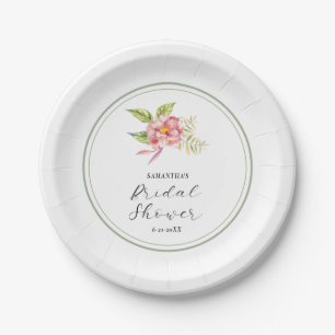 Pink Floral and Sage Green Bridal Shower Paper Plate