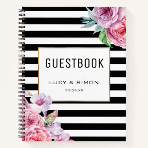 Pink Floral and Stripes Notebook Guestbook