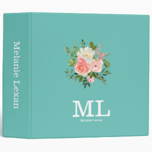 Pink Floral and Teal Monogram Binder