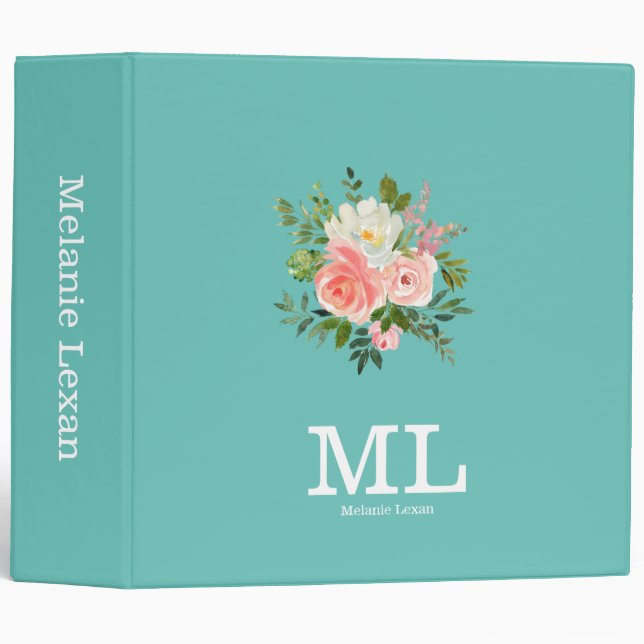 Pink Floral and Teal Monogram Binder (Front/Spine)