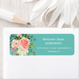 Pink Floral and Teal Return address