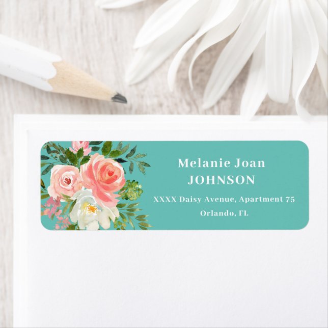 Pink Floral and Teal Return address (Insitu)